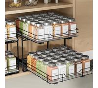 ZDDLOINP Pull Out Spice Racks for Inside Cupboard, 2 Tier Spice Rack, Spice Rack for Cabinet Height Adjustable, Heavy Duty Slide Out Spice Racks Organizer L10.7*W11.5*H9.4inch