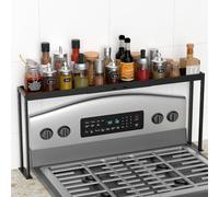 ZDDLOINP Spice Rack Shelf for Kitchen Stove, Adjustable 27 to 33 Inch Spice Rack Organizer, 4 Level Adjustable Height Stove Top Shelf for Kitchen, Over the Stove Shelf for Curved Stove, Black