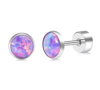 ZDE Titanium Flatback Earrings for Women Opal Blue Pacific Stud Earrings Flat Back Hypoallergenic Cartilage Flatback Earring Tragus Helix Conch (Multi Lavender, 3MM)