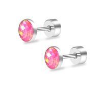 ZDE Titanium Flatback Earrings for Women Opal Blue Pacific Stud Earrings Flat Back Women Hypoallergenic Cartilage Flatback Earring Tragus Helix Conch 3mm-5mm (Hot Pink, 3MM)