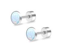 ZDE Titanium Flatback Earrings for Women Opal Blue Pacific Stud Earrings Flat Back Women Hypoallergenic Cartilage Flatback Earring Tragus Helix Conch (Fire and Snow, 5MM)