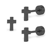ZDE Titanium Women Flatback Earrings Celestial Lightning Bolt Stud Earrings 5mm Flat Back CZ Earrings Hypoallergenic Cartilage Flatback Earring Tragus Helix Tragus Conch Piercing (Cross-Black-UK)