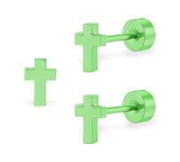 ZDE Titanium Women Flatback Earrings Celestial Lightning Bolt Stud Earrings 5mm Flat Back CZ Earrings Hypoallergenic Cartilage Flatback Earring Tragus Helix Tragus Conch Piercing (Cross-Green-UK)