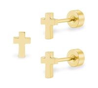 ZDE Titanium Women Flatback Earrings Celestial Lightning Bolt Stud Earrings 5mm Flat Back CZ Earrings Hypoallergenic Cartilage Flatback Earring Tragus Helix Tragus Conch Piercing (Cross-Gold-UK)