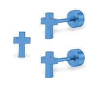 ZDE Titanium Women Flatback Earrings Celestial Lightning Bolt Stud Earrings 5mm Flat Back CZ Earrings Hypoallergenic Cartilage Flatback Earring Tragus Helix Tragus Conch Piercing (Cross-Blue-UK)