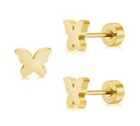 ZDE Titanium Women Flatback Earrings Celestial Lightning Bolt Stud Earrings 5mm Flat Back CZ Earrings Hypoallergenic Cartilage Flatback Earring Tragus Helix Tragus Conch Piercing (Butterfly-Gold-UK)