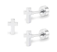 ZDE Titanium Women Flatback Earrings Celestial Lightning Bolt Stud Earrings 5mm Flat Back CZ Earrings Hypoallergenic Cartilage Flatback Earring Tragus Helix Tragus Conch Piercing (Cross-Silver-UK)