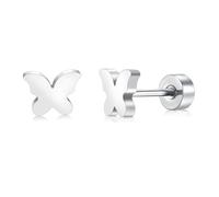 ZDE Titanium Women Flatback Earrings Celestial Lightning Bolt Stud Earrings 5mm Flat Back CZ Earrings Hypoallergenic Cartilage Flatback Earring Tragus Helix Tragus Conch Piercing (Butterfly-Silver-UK)