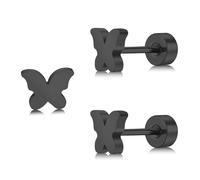 ZDE Titanium Women Flatback Earrings Celestial Lightning Bolt Stud Earrings 5mm Flat Back CZ Earrings Hypoallergenic Cartilage Flatback Earring Tragus Helix Tragus Conch Piercing (Butterfly-Black-UK)