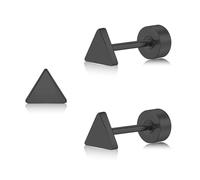 ZDE Titanium Women Flatback Earrings Celestial Lightning Bolt Stud Earrings 5mm Flat Back CZ Earrings Hypoallergenic Cartilage Flatback Earring Tragus Helix Tragus Conch Piercing (Triangle-Black-UK)