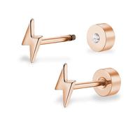 ZDE Titanium Women Flatback Earrings Celestial Lightning Bolt Stud Earrings 5mm Flat Back CZ Earrings Hypoallergenic Cartilage Flatback Earring Tragus Helix Tragus Conch Piercing (Rose Gold)