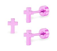ZDE Titanium Women Flatback Earrings Celestial Lightning Bolt Stud Earrings 5mm Flat Back CZ Earrings Hypoallergenic Cartilage Flatback Earring Tragus Helix Tragus Conch Piercing (Cross-Pink-UK)