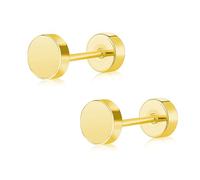 ZDE Women Earrings Flat Back Dot Titanium Hypoallergenic Cartilage 14K Gold Earrings Studs for Sensitive Ears Simple Classic 4mm Screw On Stud Earring (Gold, 4MM)