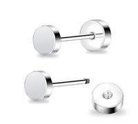 ZDE Women Earrings Flat Back Dot Titanium Hypoallergenic Cartilage Earrings Studs for Sensitive Ears Simple Classic 5mm Screw On Stud Earring (Silver, 5MM)
