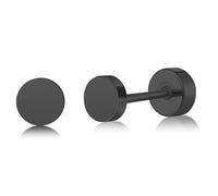 ZDE Women Earrings Flat Back Dot Titanium Hypoallergenic Cartilage Earrings Studs for Sensitive Ears Simple Classic Screw On Stud Earring (Black, 6MM)