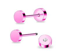 ZDE Women Earrings Flat Back Dot Titanium Hypoallergenic Cartilage Earrings Studs for Sensitive Ears Simple Classic 5mm Screw On Stud Earring (Pink, 5MM)