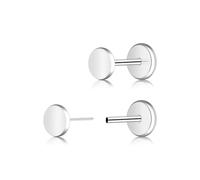 ZDE Women Earrings Threadless Flat Back Dot Earrings Titanium Hypoallergenic Cartilage Non-Nickel Black Push in Earring Studs for Sensitive Ears Simple Classic Earstuds (Silver, 5MM)