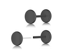 ZDE Women Earrings Threadless Flat Back Dot Earrings Titanium Hypoallergenic Cartilage Non-Nickel Black Push in Earring Studs for Sensitive Ears Simple Classic Earstuds (Black, 5MM)