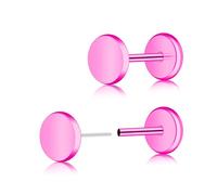 ZDE Women Earrings Threadless Flat Back Dot Earrings Titanium Hypoallergenic Cartilage Non-Nickel Black Push in Earring Studs for Sensitive Ears Simple Classic Earstuds (Pink, 5MM)