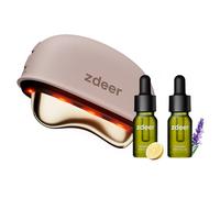 ZDEER GS5 Electric Heated Gua Sha Kit, Red Light Face Massager Tool, Pink | Brass Facial Massager for Face & Neck Sculpting, Firming & Skincare, with 2 × 10ml Essential Oils, 3 Heat & Vibration Levels