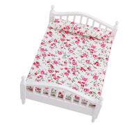 ZDETGU Dollhouse Accessories Flower Pattern Furniture Double Bed for 1/12 Scale Doll
