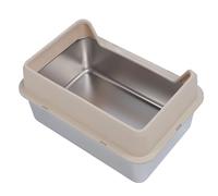 ZDETGU Stainless Steel Cat Litter Box for Large Cats High Sided Top Entry Open Top Kitty Litter Pan Proof Easy Light Gray (Khaki)