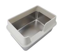 ZDETGU Stainless Steel Cat Litter Box with High Semi Enclosed Design for Control and Metal Litter Pan for Small to Medium Pets Easy Scratch Tray (L White)