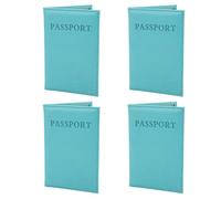 ZDETGU Versatile 4 Pcs PU Leather Passport Holder Set for Travel - Dark Blue Soft Wallet for Men and Women (Light Blue)