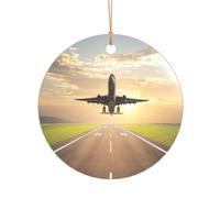 ZDFHKYDY Airplane -Print Acrylic Pendant Gold Lanyard Round Shape Christmas Acrylic Ornaments, Lightweight Reusable,For Weddings, Parties Retail Displays.