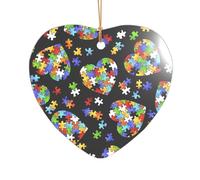 ZDFHKYDY Autism Awareness Puzzle Pieces Heart -Print Acrylic Pendant Gold Lanyard Heart Shape Christmas Acrylic Ornaments, Lightweight Reusable,For Weddings, Parties Retail Displays.