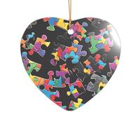 ZDFHKYDY Autism Awareness Puzzle Pieces Heart -Print Acrylic Pendant Gold Lanyard Heart Shape Christmas Acrylic Ornaments, Lightweight Reusable,For Weddings, Parties Retail Displays.