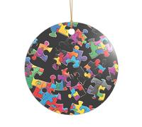 ZDFHKYDY Autism Awareness Puzzle Pieces Heart -Print Acrylic Pendant Gold Lanyard Round Shape Christmas Acrylic Ornaments, Lightweight Reusable,For Weddings, Parties Retail Displays.