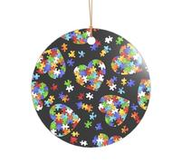 ZDFHKYDY Autism Awareness Puzzle Pieces Heart -Print Acrylic Pendant Gold Lanyard Round Shape Christmas Acrylic Ornaments, Lightweight Reusable,For Weddings, Parties Retail Displays.