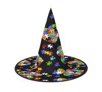 ZDFHKYDY Autism Awareness Puzzle Pieces Heart -Print Full Coverage Halloween Hat - Unique Oxford Cloth Costume Hat For Adults With Eye-Catching Patterns, For Festivals & Themed Parties.