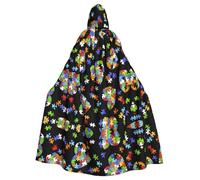ZDFHKYDY Autism Awareness Puzzle Pieces Heart -Print Halloween Hooded Cloak Adults - Affordable Adult Cape For Role-Playing, Themed Parties And Festivals - Comfortable Fit With Oversized Hood