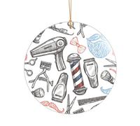 ZDFHKYDY Barber Shop Monochrome Style -Print Acrylic Pendant Gold Lanyard Round Shape Christmas Acrylic Ornaments, Lightweight Reusable,For Weddings, Parties Retail Displays.