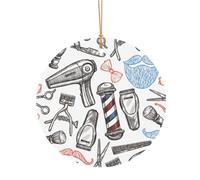 ZDFHKYDY Barber Shop Monochrome Style -Print Custom Round Aluminum Pendants - Double-Sided Print, Pre-Drilled Hole For Crafting & Events.