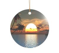 ZDFHKYDY Beach Sunrise -Print Acrylic Pendant Gold Lanyard Round Shape Christmas Acrylic Ornaments, Lightweight Reusable,For Weddings, Parties Retail Displays.