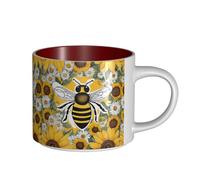 ZDFHKYDY bee & Sunflowers Ceramic Coffee & Tea Mug Large-Capacity Cups with Comfortable Handle for Latte, Tea, Cappuccino, Cocoa Drinks Holiday Christmas Cup Gift 9.5x9.5x8.9 cm