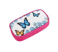 ZDFHKYDY Blue Butterflies White Flowers Zipper Pencil Case Pouch Pen Box Large Capacity Storage Bag for Office & Travel Multi-Compartment Stationery Organizer Holder Gift for Women Men 21x10.5x5 cm