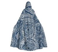 ZDFHKYDY Blue Polynesian Maori Tribal Pattern -Print Halloween Hooded Cloak Adults - Affordable Adult Cape For Role-Playing, Themed Parties And Festivals - Comfortable Fit With Oversized Hood