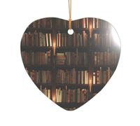 ZDFHKYDY Book Room Library -Print Acrylic Pendant Gold Lanyard Heart Shape Christmas Acrylic Ornaments, Lightweight Reusable,For Weddings, Parties Retail Displays.