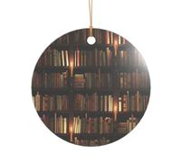 ZDFHKYDY Book Room Library -Print Acrylic Pendant Gold Lanyard Round Shape Christmas Acrylic Ornaments, Lightweight Reusable,For Weddings, Parties Retail Displays.
