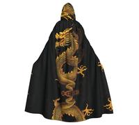 ZDFHKYDY Chinese golden Yellow dragon -Print Halloween Hooded Cloak Adults - Affordable Adult Cape For Role-Playing, Themed Parties And Festivals - Comfortable Fit With Oversized Hood