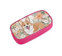 ZDFHKYDY Corgi Floral Flowers Zipper Pencil Case Pouch Pen Box Large Capacity Storage Bag for Office & Travel Multi-Compartment Stationery Organizer Holder Gift for Women Men 21x10.5x5 cm