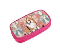 ZDFHKYDY Corgi Floral Flowers Zipper Pencil Case Pouch Pen Box Large Capacity Storage Bag for Office & Travel Multi-Compartment Stationery Organizer Holder Gift for Women Men 21x10.5x5 cm