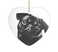 ZDFHKYDY Cute Black Pug Dog -Print Acrylic Pendant Gold Lanyard Heart Shape Christmas Acrylic Ornaments, Lightweight Reusable,For Weddings, Parties Retail Displays.