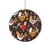 ZDFHKYDY Cute Rooster Chickens -Print Custom Round Aluminum Pendants - Double-Sided Print, Pre-Drilled Hole For Crafting & Events.