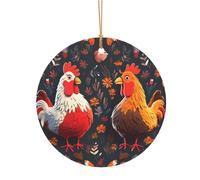 ZDFHKYDY Cute Rooster Chickens -Print Custom Round Aluminum Pendants - Double-Sided Print, Pre-Drilled Hole For Crafting & Events.