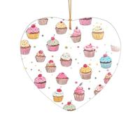 ZDFHKYDY Delicious Cupcakes -Print Acrylic Pendant Gold Lanyard Heart Shape Christmas Acrylic Ornaments, Lightweight Reusable,For Weddings, Parties Retail Displays.